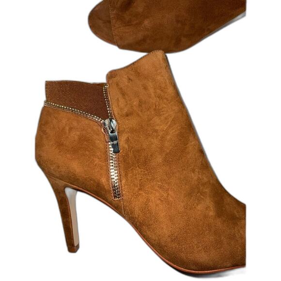 Marc Fisher Zipper Brown Suede Peeptoe Booties Size 9.5 NWOT - Picture 4 of 7